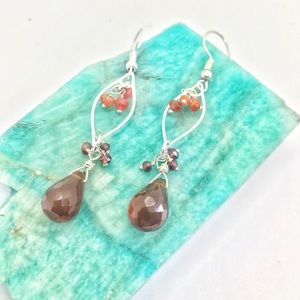 Unique,handmade earrings; silver & silver plated aspects & semi-precious stones